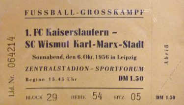 Eintrittskarte des FCK-Spiels gegen Wismut Karl-Marx-Stadt 1956